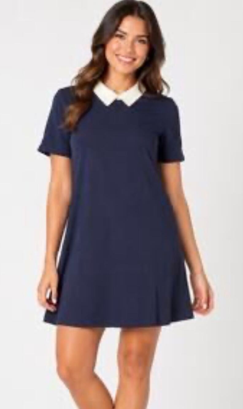 Tulip B By Unique Vintage Navy White Collar T Shirt Dress M NWT
